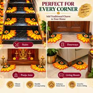 Juego de 6 tapetes de lana Rangoli Lotus Corner |   Tapetes Decorativos con Diseño Floral para Escaleras, Entrada, Sala de Pooja, Sala de Estar y Decoración del Hogar - Product Image 2