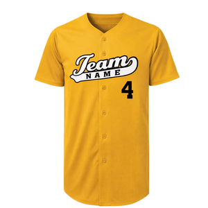 Camiseta de Béisbol Amarilla Personalizada para Hombre, Manga Corta, Nombre del Equipo, Impresión en 4 Colores, Poliéster, Corte Regular, Cuello en V, Cierre con Botones - Product Image 2