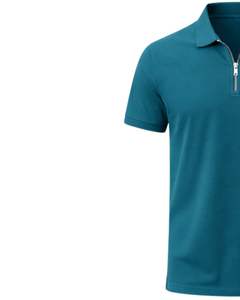 Polo de Algodón Verde Azulado para Hombre con Cuello de Media Cremallera, Corte Ajustado, Manga Corta, Ropa Casual de Verano, Fabricante OEM, Suministro al por Mayor - Product Image 3