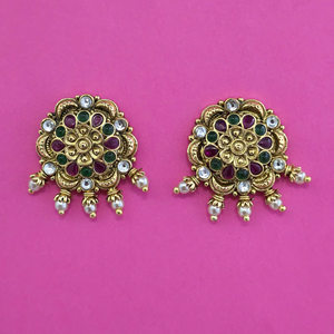 Exportador de Joyería Artificial de Moda en India, Pendientes Clásicos Antiguos con Baño de Oro Mate 233095 - Product Image 3