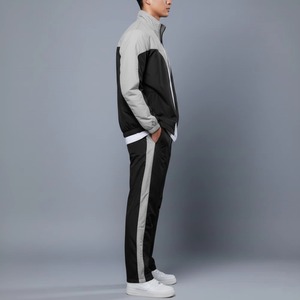 Chándal Deportivo para Hombre en Negro y Gris con Bloques de Color, Estilo Deportivo de Longitud Completa con Bolsillos Laterales, Corte Regular, Poliéster, Ropa de Otoño - Product Image 6