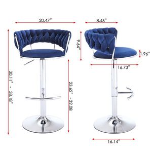 Set of 2 Swivel Height <b>Adjustable</b> Bar <b>Stools</b> with Chrome Footrest Base Velvet + Chrome Leg Simple Design + Mechanical Lifting - Product Image 3