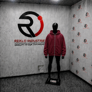 Sudadera con capucha oversize color granate unisex, estilo streetwear, con cremallera completa, corte holgado, personalizable con logo, al por mayor, manga larga - Product Image 3