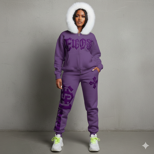 Conjunto deportivo de dos piezas para mujer, con estampado personalizado a rayas rosas, sudadera con capucha y cremallera de algodón y pantalones. - Product Image 3