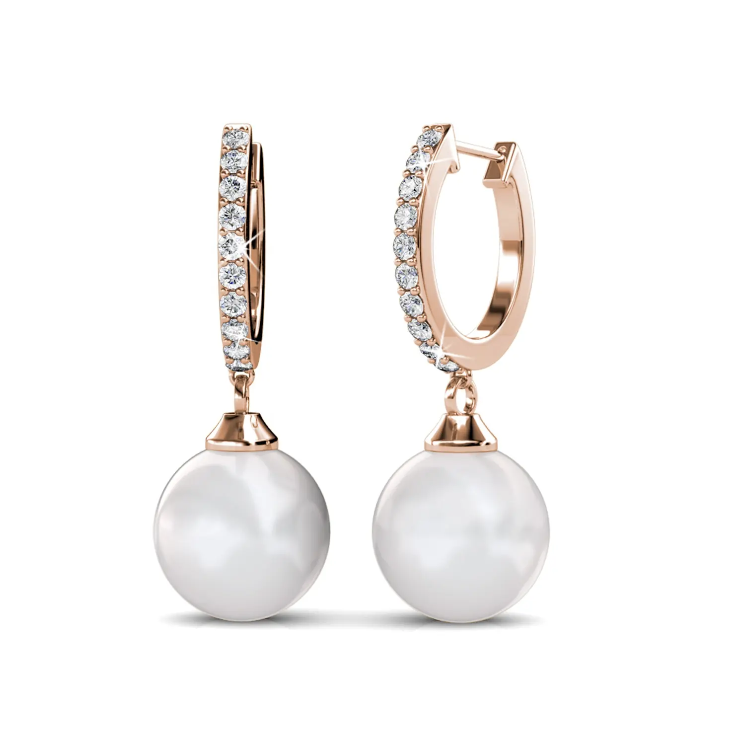 Sterling Silver 925 Premium Austrian Crystal Jewelry 2021 European Women Elegance Pearl Huggie Hoop Earrings Destiny Jewellery