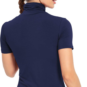 Haut décontracté à col roulé et manches courtes pour femme, en jersey uni, coupe régulière, respirant, en coton biologique non tissé 160g, avec logo, idéal pour l'été - Product Image 3