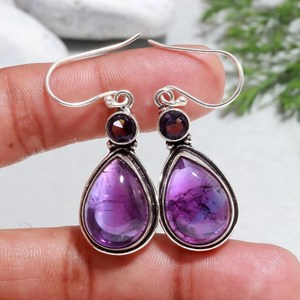 Nikhil Gems Handmade Pear Amethyst 925 Sterling Silver Drop <b>Earrings</b> Platinum Plated Natural Gemstone Jewelry Trendy Elegant - Product Image 1