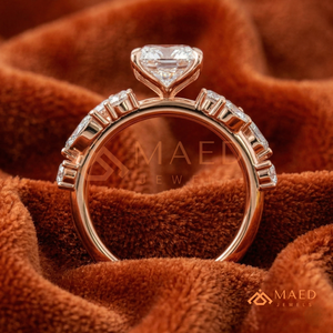 Classic 14K Rose Gold Oval Cut Diamond Bridal <b>Ring</b> with Leaf Style Accent Stones and <b>Open</b> Band Design for Women - Product Image 3