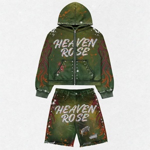 Sudadera con capucha con cremallera personalizada OEM con pedrería, estilo oversize, lavado ácido, estampado de grafiti y llamas, ropa urbana al por mayor, estilo punk Y2K - Product Image 3