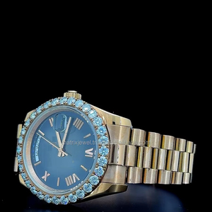Reloj de alta calidad con bisel de diamantes en oro rosa, modelo Presi con bisel de diamantes Moissanite de gran tamaño, función automática de día y fecha. - Product Image 3