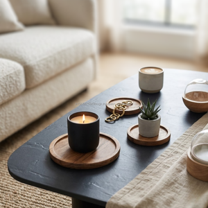 Sous-verre rond en bois naturel 100 mm pour mariage, cadeau de table contemporain et écologique, en stock, personnalisable en gros - Product Image 1