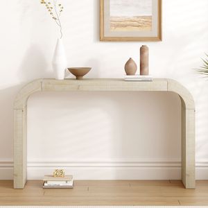 Consolle in Legno Naturale Testurizzato da 52 Pollici con Bordo Curvo per Ingressi e Soggiorni - Product Image 1