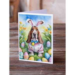 Whimsical Basset Hound Easter Egg Hunt A7 Tarjetas de felicitación Paquete de 8 tarjetas de nota en blanco con sobres Tamaño 5x7 - Product Image 2