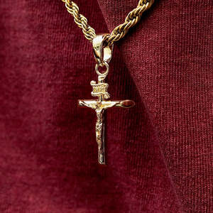 Collier avec pendentif croix plaqué or, chaîne en corde, Jésus-Christ, religieux, chrétien, bijoux unisexes, cadeau - Product Image 4