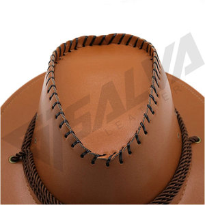 Chapeau de cowboy western en cuir de tête de vache avec rivets, à large bord, pour hommes et femmes, idéal pour les voyages en extérieur et la protection solaire - Product Image 2