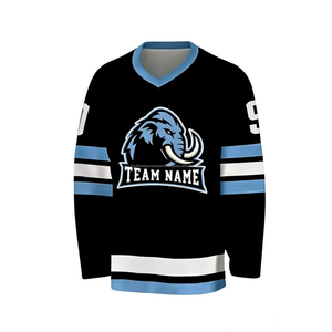 Maillot de hockey sur glace noir personnalisé pour hommes, col en V, nom et numéro de l'équipe sublimés, respirant, en maille polyester écologique, service OEM - Product Image 3