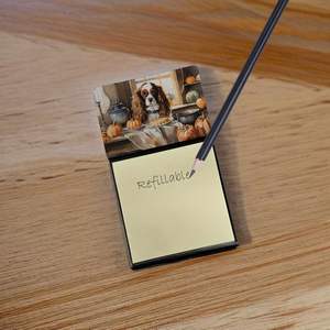 Cavalier Spaniel automne cuisine citrouilles blocs-notes auto-adhésifs nouveau distributeur rechargeable porte-carte porte-mémo bureau vierge - Product Image 2