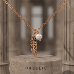 Collier pendentif plume en or 14 carats avec perle, inspiré de la nature, chaîne minimaliste en or, bijoux pour femmes, fournisseur OEM - Product Image 3