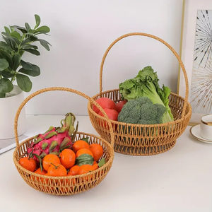 Round Wicker <b>Gift</b> <b>Basket</b> - Multipurpose Hand-woven Rattan <b>Basket</b> with Handle for Flowers, Fruit and <b>Gift</b> <b>Hamper</b> <b>Basket</b> - Product Image 6