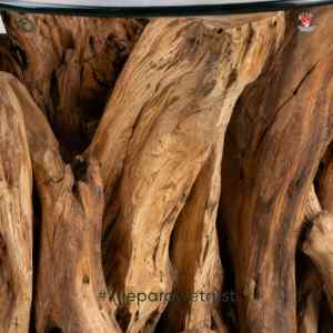 Table basse ronde en racine de teck massif artisanale avec plateau en verre trempé, style rustique, pour salon, hôtel, villa, resort - Product Image 5