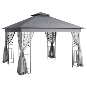 Elegante Gazebo in Metallo Grigio 10x12 con Doppio Tetto e Motivi Floreali, Tettoia per Esterni per Giardino e Cortile 3x4, Verniciato a Polvere, 1 Set - Product Image 1
