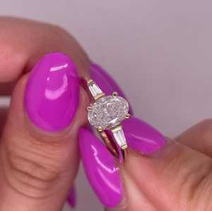 Moissanite 3CT Oval Cut Diamond Three Stone <b>Ring</b> For Unisex original 925 Silver With Gold Plated For Wedding Bridal Promise Gift - Product Image 5