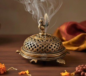 Quemador de incienso árabe vintage de latón con tapa de pájaro, quemador de oud decorativo, hecho a mano, ecológico, fragancia para el hogar de verano - Product Image 4