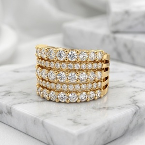 3.10CTW Multi <b>Row</b> Statement Ring Round Cut Synthetic Diamond Gold Plated Women's Fashion Jewelry for <b>Gift</b> - Product Image 1