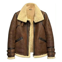 Veste Aviateur Homme en Cuir de Mouton Véritable, Doublure en Fausse Fourrure, Chaude pour l'Hiver, Style Vintage, Col Montant, Fermeture Frontale