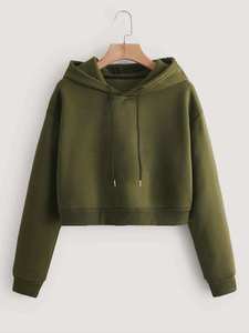 Wholesale Cropped <b>Hoodie</b> <b>Women's</b> Oversized Pullover Fleece Drop Shoulder Drawstring Hood Elastic Hem <b>Navy</b> Blue Olive Grey - Product Image 3
