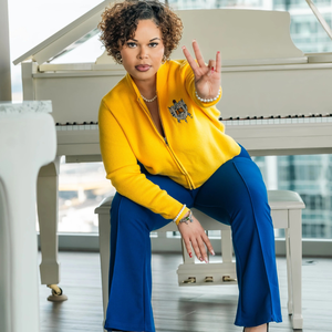 Women's Sigma Gamma Rho Classic Gold Knit <b>Cardigan</b> Custom Embroidered Zipper Front Winter <b>Thick</b> Sweater Elegant Sorority Apparel - Product Image 2