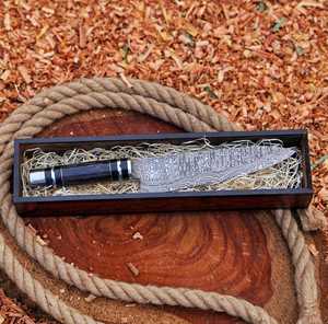 Couteau de chef artisanal en acier Damas de huit pouces avec manche en bois de Pakka noir, couteau de cuisine professionnel très tranchant pour la cuisson - Product Image 6