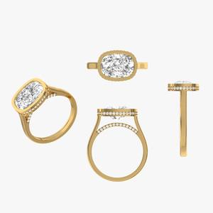 Anillo de Diamante Cultivado en Laboratorio con Corte Cojín Premium, Engaste de Platino con Halo y Banda Pavé, Anillo de Compromiso de Lujo para Mujer - Product Image 1