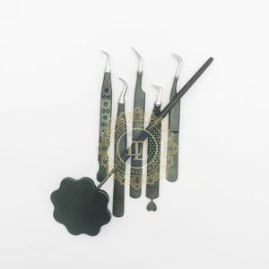 Pince à épiler en acier inoxydable durable de qualité supérieure revêtement en poudre de paillettes vertes argentées miroir en forme de fleur à pointe argentée - Product Image 1