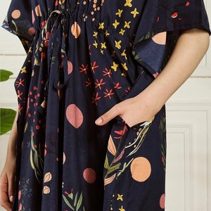 Robe kaftan en coton indien faite à la main, paréo de plage, coupe décontractée, kimono - Product Image 3