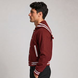 Veste universitaire pour homme de couleur marron avec col marin et rayures blanches, style preppy, coupe classique, vêtement d'automne - Product Image 3