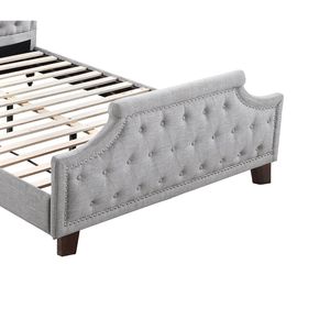 Letto matrimoniale tradizionale americano 1 pz in polifibra grigia con testiera e pediera trapuntate a bottoni, mobili imbottiti per camera da letto - Product Image 6