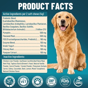 Tabletas Probióticas de Absorción Rápida para la Salud Digestiva de Perros, con Calabaza, para Equilibrar el Intestino y Reforzar el Sistema Inmunológico, Sin Granos, 2G/unidad, Suplemento para Mascotas - Product Image 5