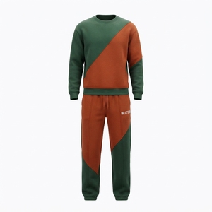 ชุดเสื้อสเวตเชิ้ตคอกลมสีสันตัดกันพร้อมกางเกงขายาวสีเขียวส้ม สไตล์ลำลองแนวสตรีทแวร์ ชุดเข้าชุด รับสกรีนโลโก้ - Product Image 3
