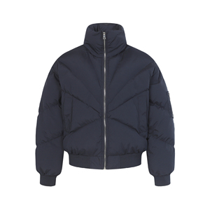 Chaqueta acolchada azul marino para hombre con cuello alto, gruesa, con cremallera y bolsillo en la manga para invierno - Product Image 1