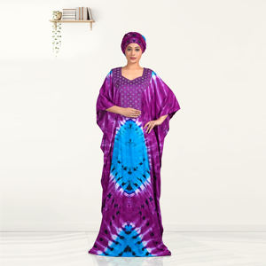 Caftán Farasha Modesto de Rayón con un Atrevido Diseño Inspirado en Tie Dye, Silueta Fluida de Longitud Completa para Ocasiones de Eid - Product Image 3