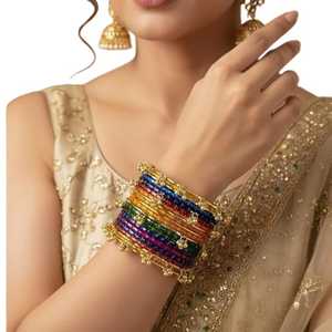 ชุดกำไลข้อมือแบบจุมกีหลากสีทองคำสไตล์แคชเมียร์สุดฮิตขายดีที่สุด เหมาะสำหรับงานแต่งงานและงานเลี้ยง ราคาขายส่งพรีเมียม - Product Image 1