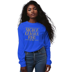 Camiseta de Manga Larga Personalizada Sigma Gamma Rho para Mujer, Camiseta de Algodón con Cuello Redondo y Letras de la Hermandad Griega, Ropa Casual de Calle al por Mayor - Product Image 1