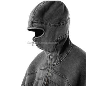 Nueva llegada 100% algodón de lana gruesa nueva moda Casual Chenille bordado ácido lavado personalizado cara completa Zipp up Sudadera con capucha - Product Image 5