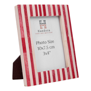 Handora Wooden Photo <b>Frame</b> Red <b>White</b> Striped Vertical Tabletop Classic Handmade - Product Image 5