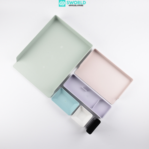 SWORLD Office Organizer 3 Layer Multifunctional Desk <b>Storage</b> <b>Box</b> OEM Plastic Minimalist Design Pastel Color PP Factory - Product Image 3