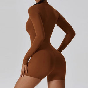 Combinaison de sport pour femme, demi-zip, sans manches, unie, taille haute élastique, séchage rapide, pour yoga et entraînement, personnalisable - Product Image 4