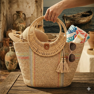 Poignées de sac rondes en rotin naturel Handwicker, accessoires décoratifs pour sacs à main faits main, pour sacs de plage du Vietnam - Product Image 5