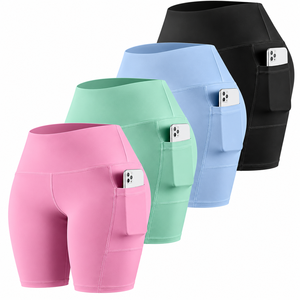 Shorts de Compresión de Cintura Alta para Mujer, con Bolsillos, Transpirables, Bordados, de Secado Rápido, Ajuste Deportivo, Color Sólido, Tejido de Punto, Spandex, Poliéster - Product Image 1