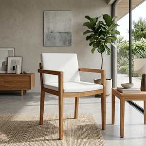 Chaise de salle à manger urbaine moderne avec structure en teck massif et assise rembourrée pour la maison et l'appartement, à utiliser dans la salle à manger - Product Image 5